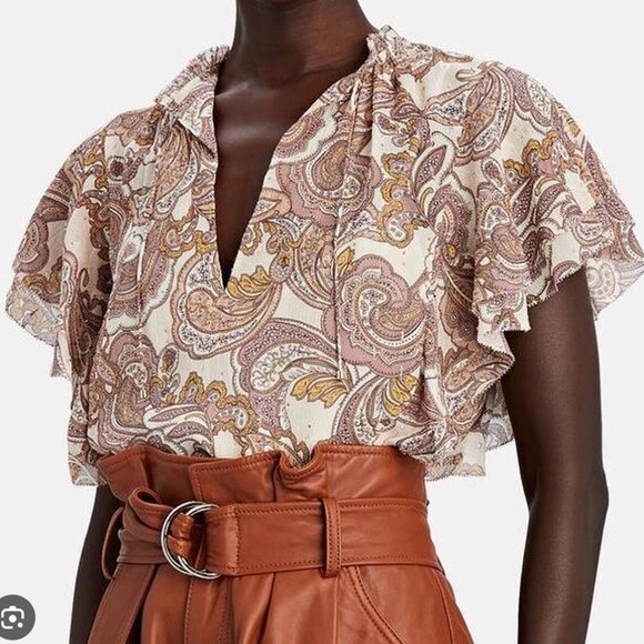 Intermix Silk Ruffle Blouse Paisley Metallic Thread Size Small - Picture 1 of 6